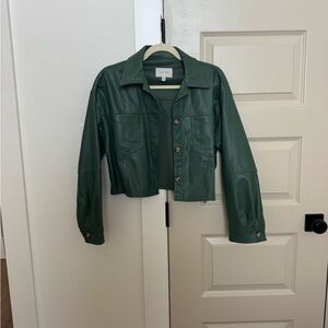 Love Tree Green Faux Leather Cropped Jacket